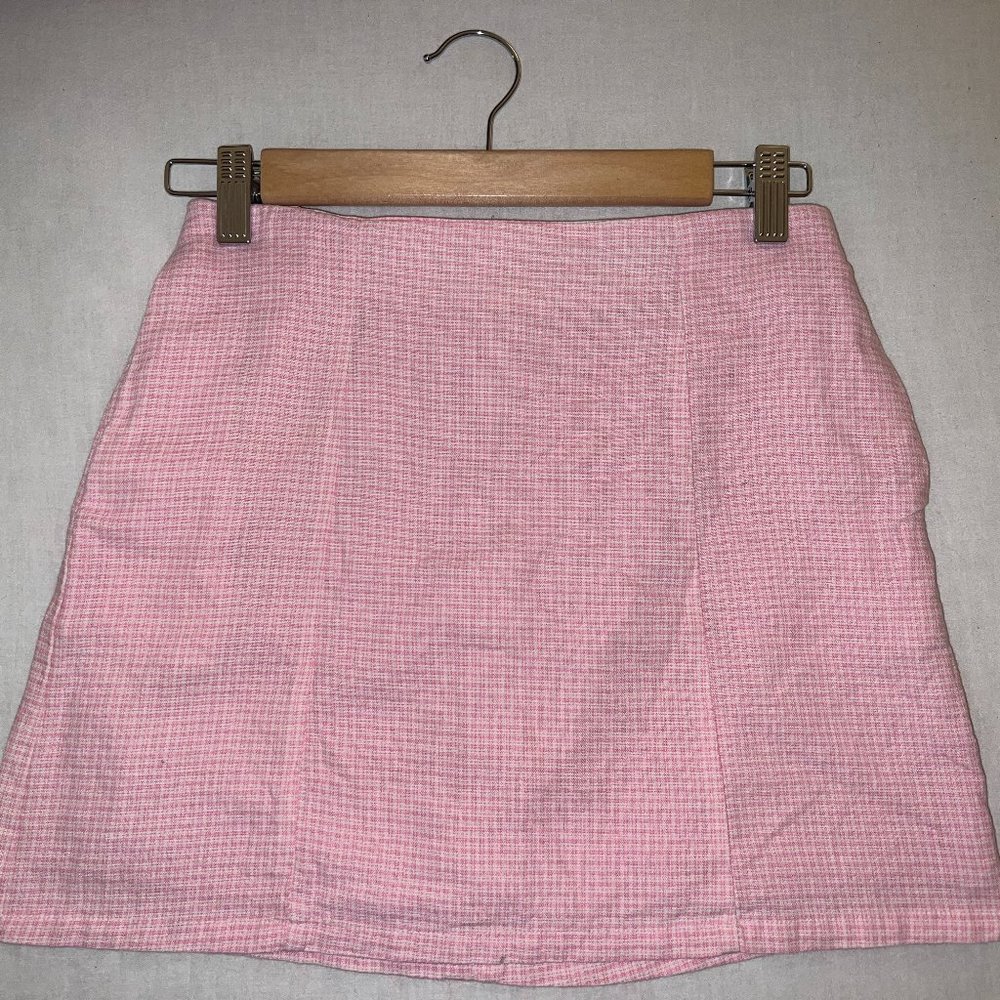 Pink/White Plade Highwaisted Skirt